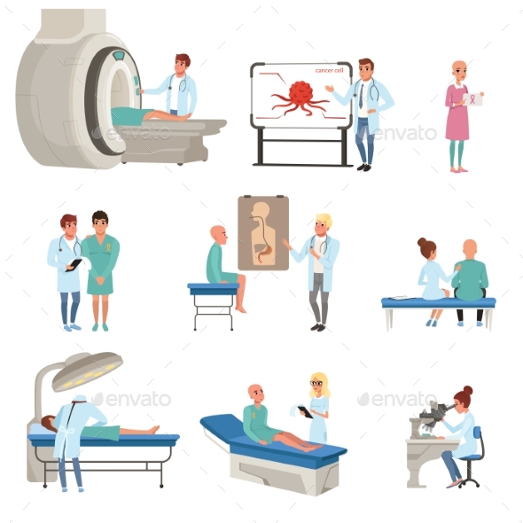 Medical Diagnostic and Treatment of Cancer Set - Health/Medicine Conceptual