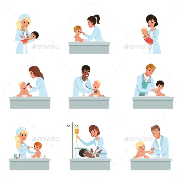 Pediatrician Doctors Doing Medical Examination - Health/Medicine Conceptual