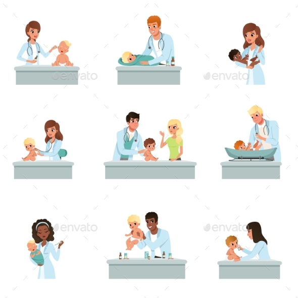 Pediatrician Doctors Doing Medical Examination - Health/Medicine Conceptual