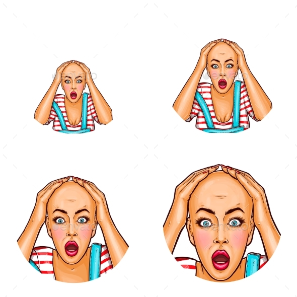 Vector Pop Art Avatar of Shocked Girl - People Characters