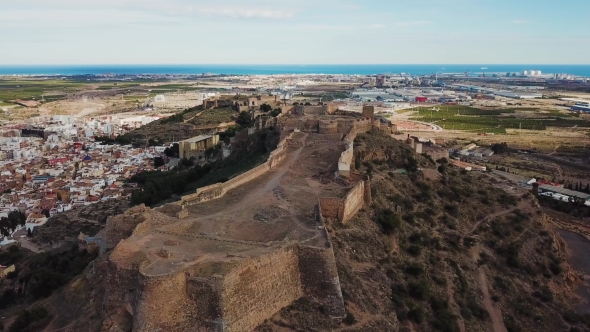 View From Air on Castle Sagunto Near Valencia