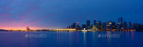 Panoramic view of Vancouver Skyline at Sunrise - Stock Photo - Images