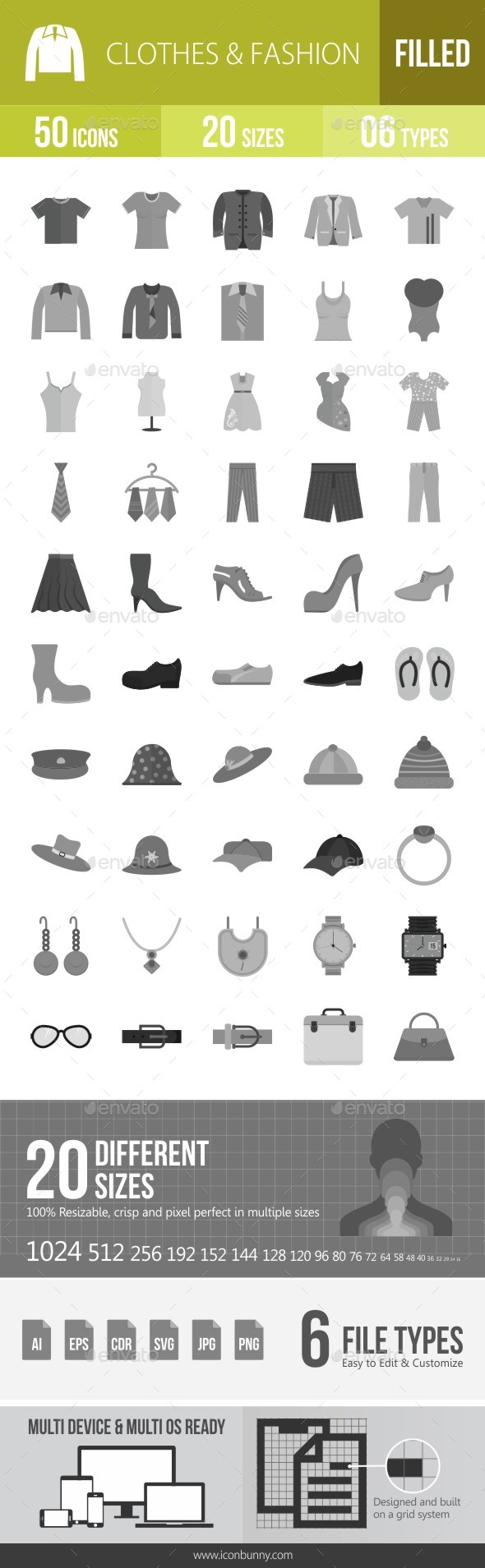 50 Clothes & Fashion Grey Scale Icons - Icons