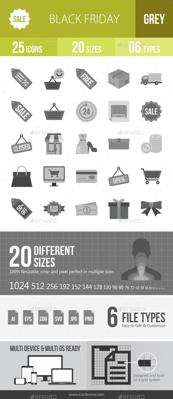 25 Black Friday Grey Scale Icons - Icons