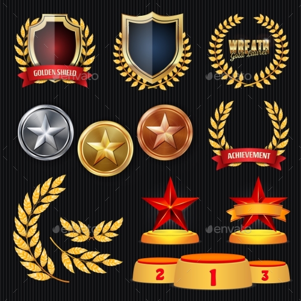 Vector Awards And Trophies Collection. Golden - Sports/Activity Conceptual