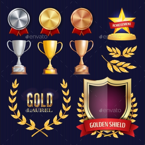 Vector Awards And Trophies Collection. Golden - Sports/Activity Conceptual