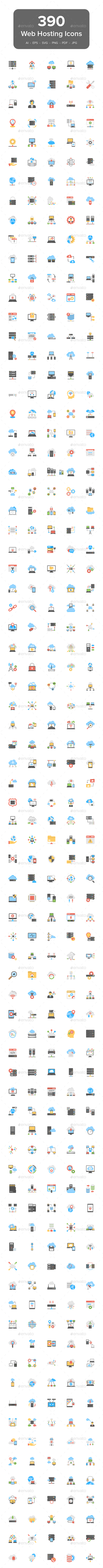 390 Web Hosting Flat Vector Icons - Icons