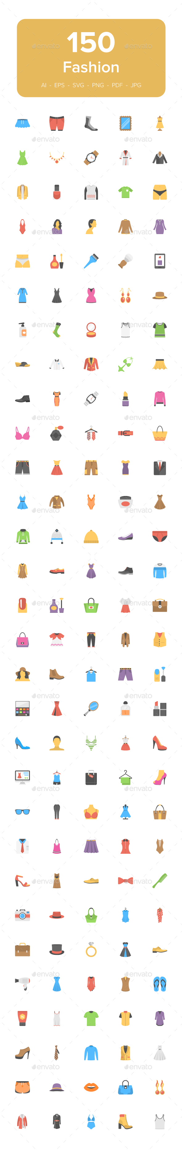 150 Fashion Flat Vector Icons - Icons