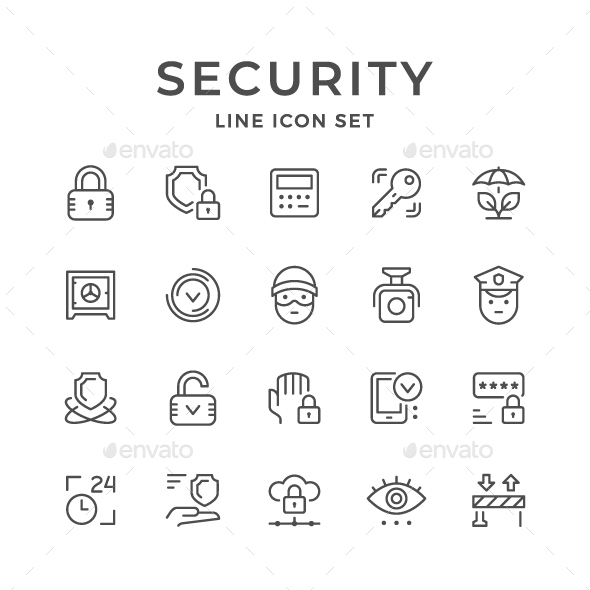 Set Line Icons of Security - Man-made objects Objects