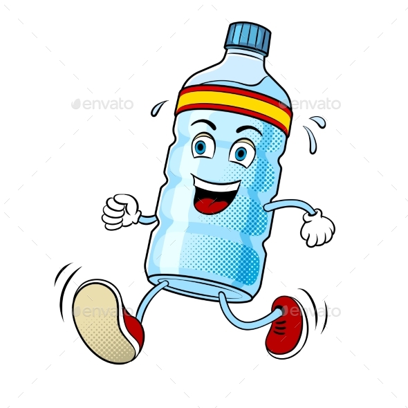 Run Bottle of Water Pop Art Vector - Food Objects