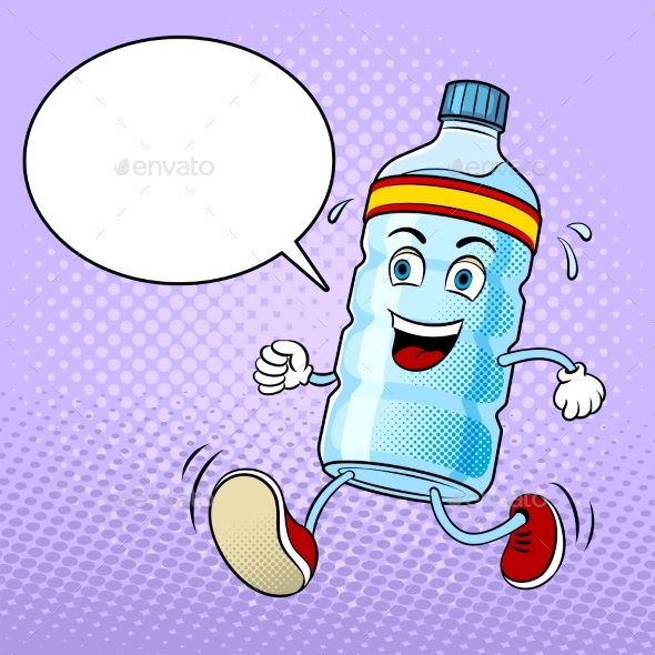Run Bottle of Water Pop Art Vector - Food Objects