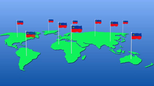 Liechtenstein National Flag Fly On Earth Map Animation alt