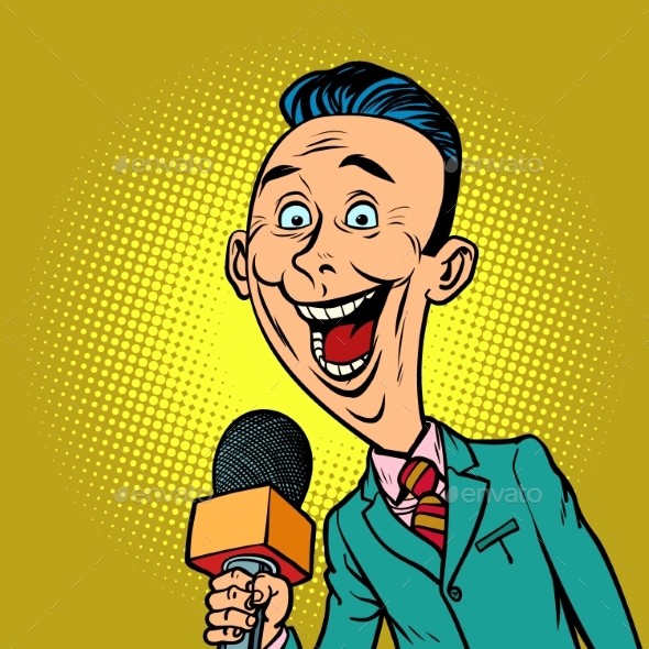 Enthusiastic Joyful Reporter Correspondent - Business Conceptual
