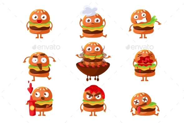 Burger Fast Food Sandwich Cartoon Humanized - Food Objects