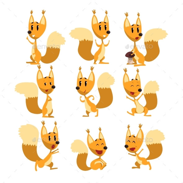 Squirrel Cartoon Character Set - Animals Characters