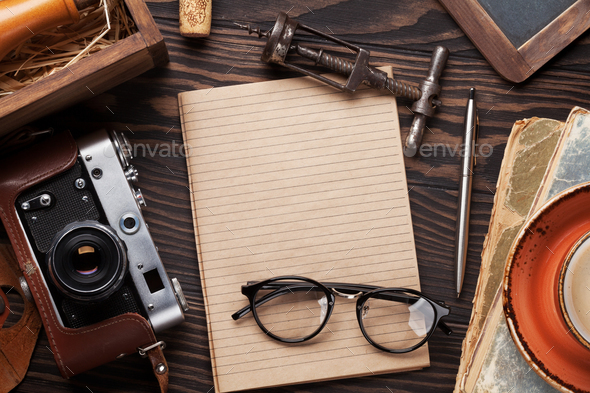 Retro table with vintage items - Stock Photo - Images