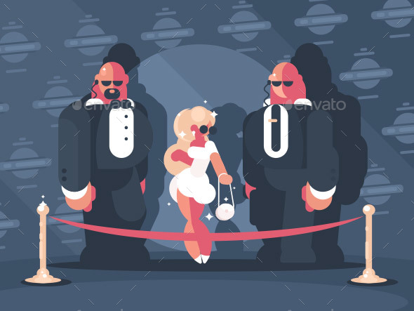 Lady Famous Star with Bodyguards - People Characters
