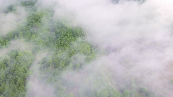 Aerial View of the Mountains with a Morning Fog