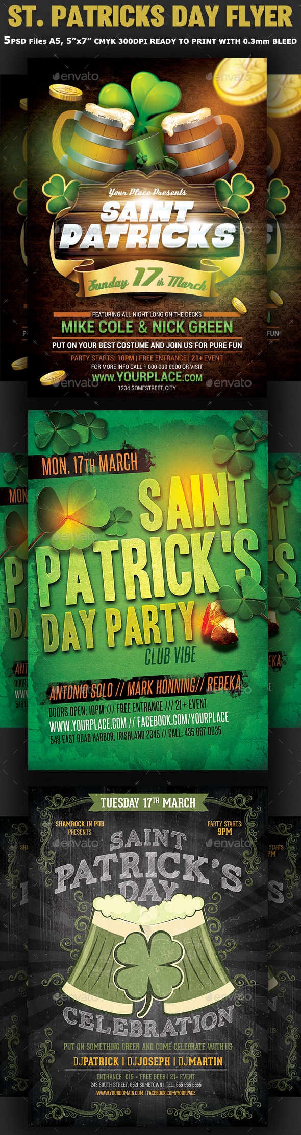 St. Patricks Day Flyer Bundle 3in1 - Clubs & Parties Events