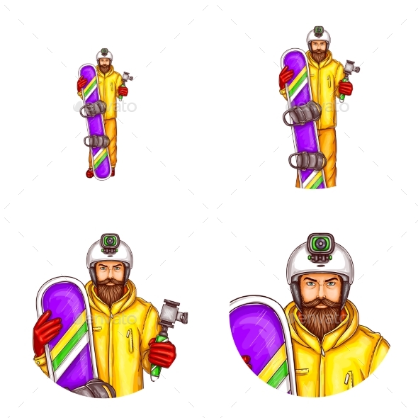 Vector Set of Male Avatars in Pop Art Style - People Characters
