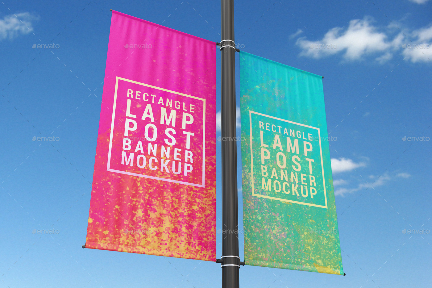 Rectangle Lamp Post Banner Mock-Up by MassDream | GraphicRiver