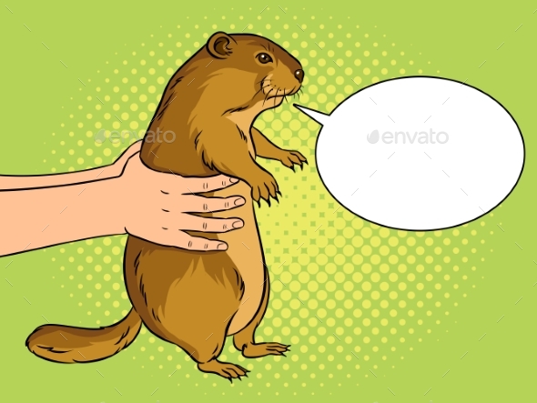 Groundhog in Hands Pop Art Vector Illustration - People Characters