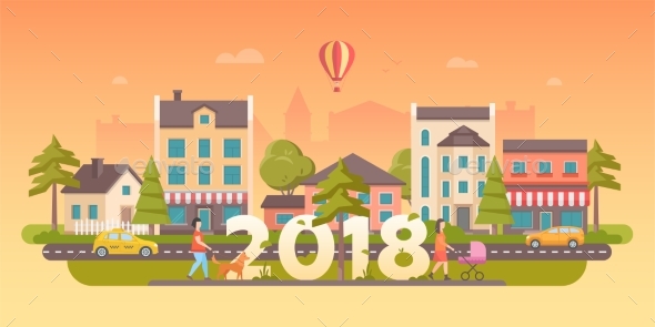 Lovely Town - Modern Flat Design Style Vector - Buildings Objects
