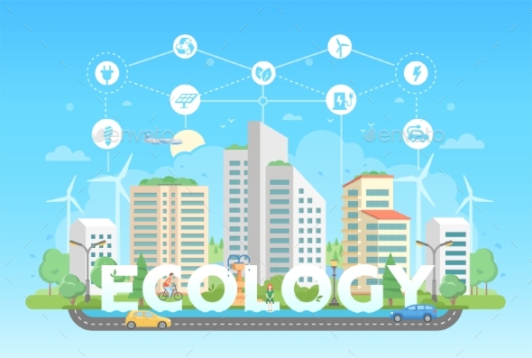 Eco-friendly District - Modern Flat Design Style - Buildings Objects