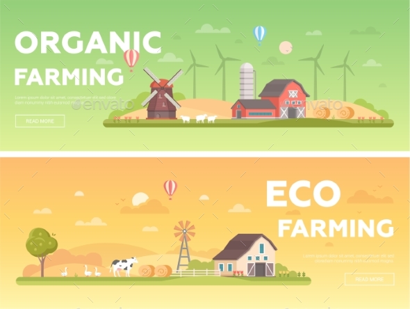 Organic Farming - Set of Modern Flat Design Style - Buildings Objects