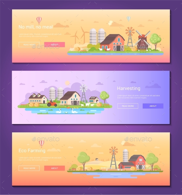 No Mill, No Meal - Set of Modern Flat Design Style - Buildings Objects