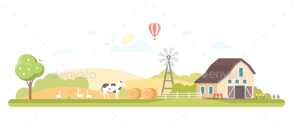 Rural Landscape - Modern Flat Design Style Vector - Buildings Objects