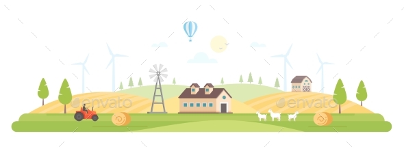 Eco Village - Modern Flat Design Style Vector - Buildings Objects