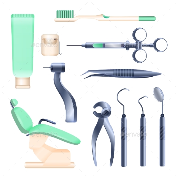 Dental Appliances - Set of Realistic Vector - Man-made Objects Objects
