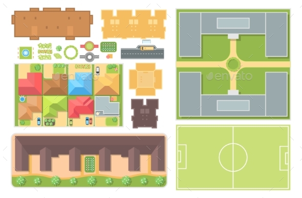 Cityscape Elements - Set of Modern Vector Objects - Buildings Objects