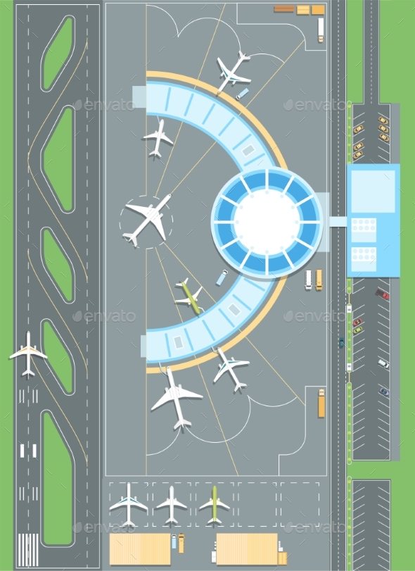 Top View of the Airport - Modern Vector Colorful