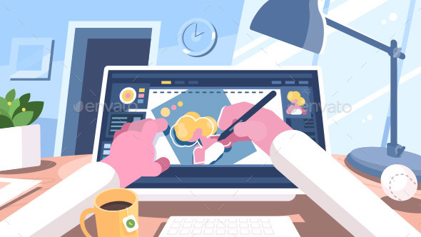 Designer Illustrator Draws on Computer - Miscellaneous Vectors