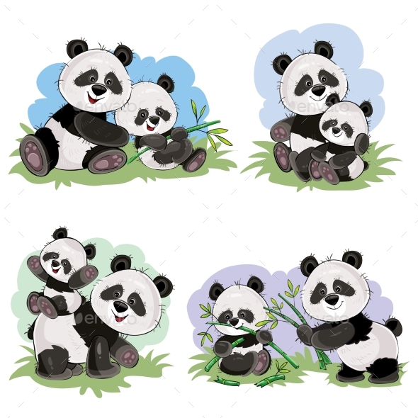 Vector Cartoon Set of Panda Bear Characters - Animals Characters