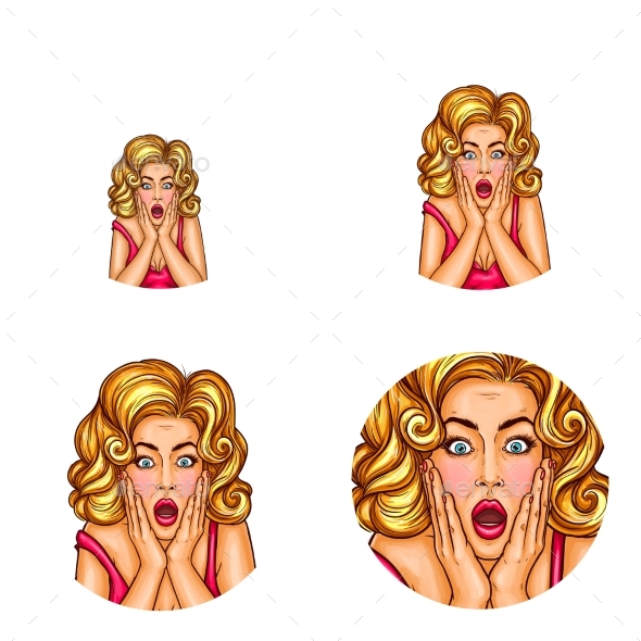 Vector Pop Art Avatar of Surprised Girl - People Characters
