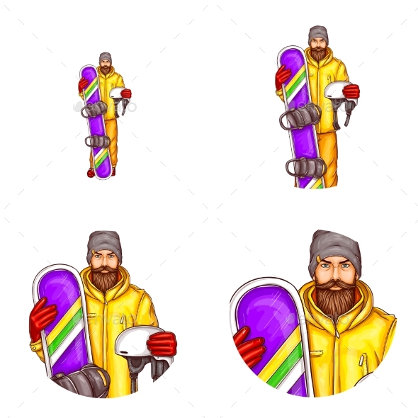 Vector Set of Male Avatars in Pop Art Style - People Characters