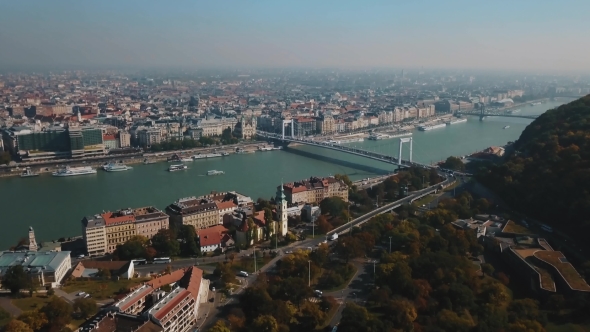 Great Aerial View at Beautiful Budapest, Capital of Hungary, and Danube River alt