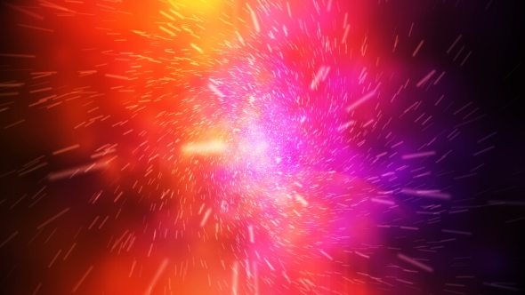 Crazy Fast Flight in Hyperspace of Space Among Nebulae and Stars with Flashes in Red-violet Color alt