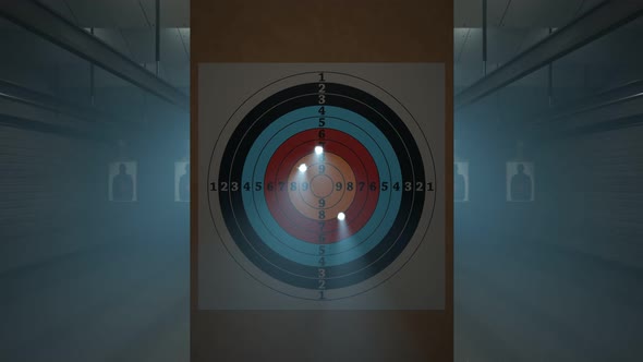 Shooting range with target riddling by bullets. Training practice or competition alt