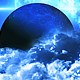 Abstract Blue Clouds in Space and Planet with the Big Blue Star on Background - VideoHive Item for Sale