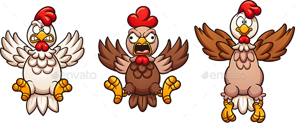 Flying Cartoon Chickens - Animals Characters
