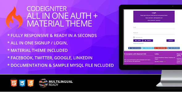 Download CodeIgniter Ion auth Template With Materialize Theme Free Nulled