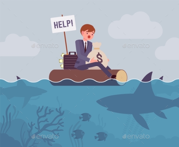 Business Attacked By Big Shark - Business Conceptual