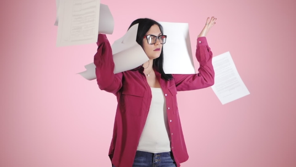 Angry Furious Female Modern Office Worker Throwing Crumpled Paper ...