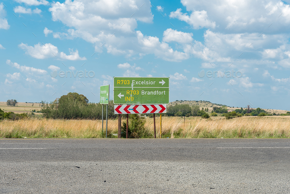 Directional road signs on the R703-road at Verkeerdevlei - Stock Photo - Images