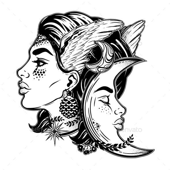Nordic Valkyrie with Crescent Moon - People Characters