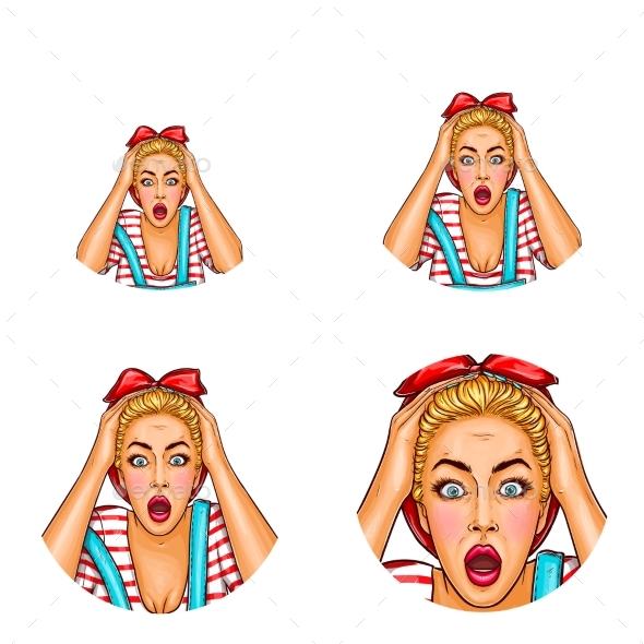 Vector Pop Art Avatar of Shocked Blonde - People Characters